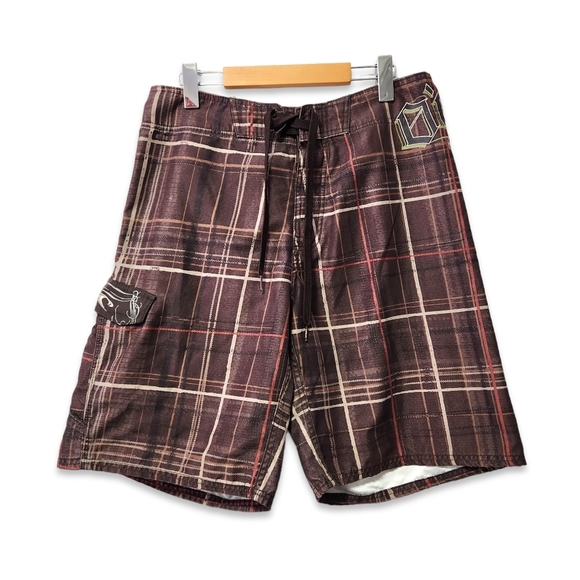 O'Neill Other - O'NEIL Mens Plaid Board Shorts Bermuda Flat Front Brown Size 32